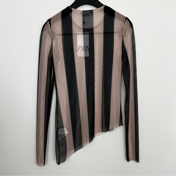 ZARA Sheer Striped Tulle Top - Picture 11 of 11